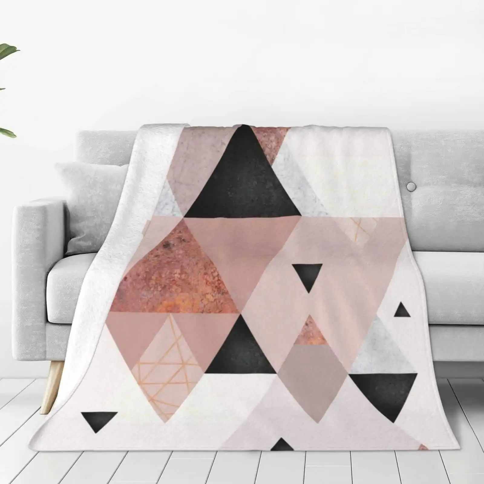 Geometric Compilation In Rose Gold And Blush Pink Latest Super Soft Warm Light Thin Blanket Blush Pink Scandinavian Art Grey