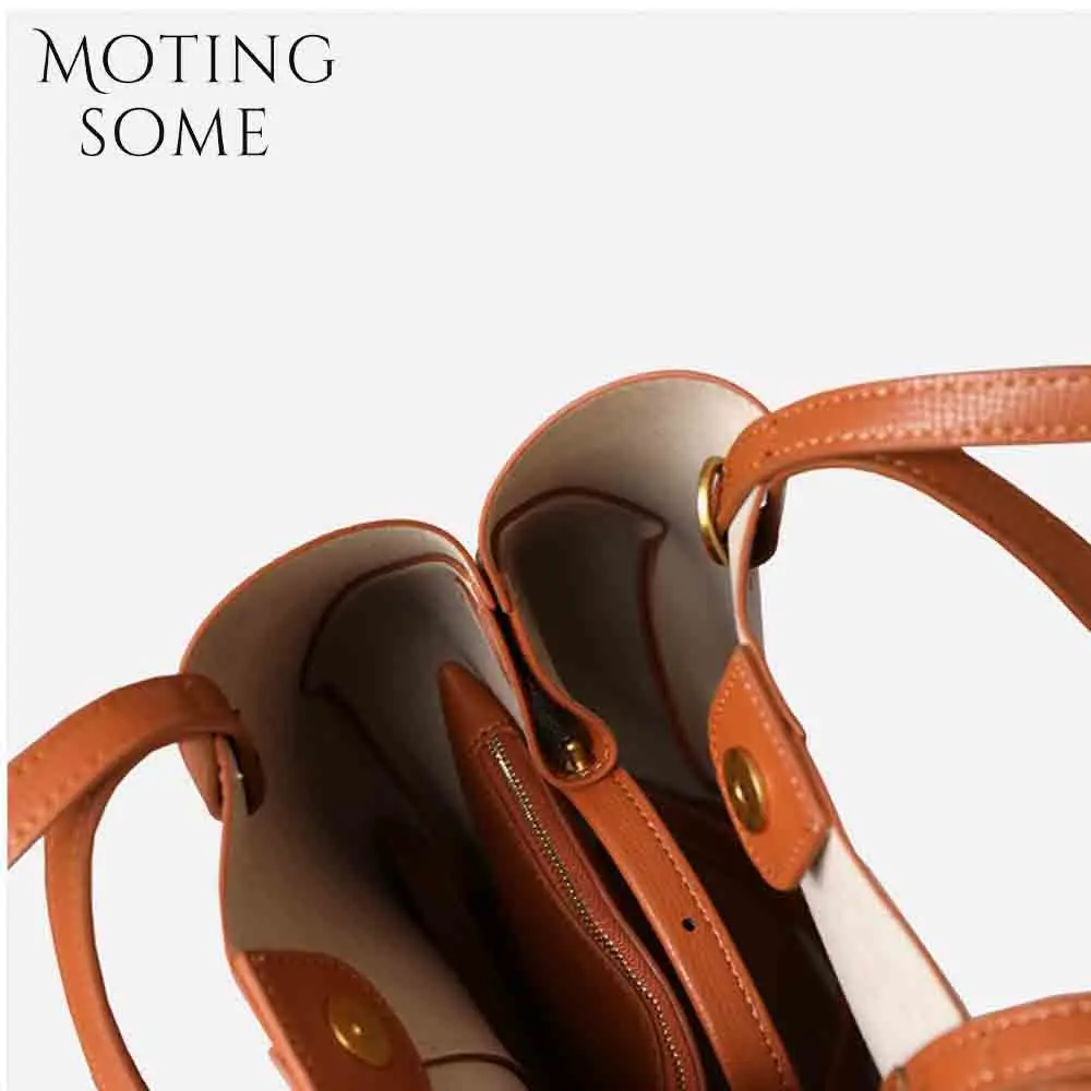 Motingsome Chic French Style Woman Handbag Luxury Cow Leather Handbag and Purses Oversize Fold Designer Casual Tote 2024 New