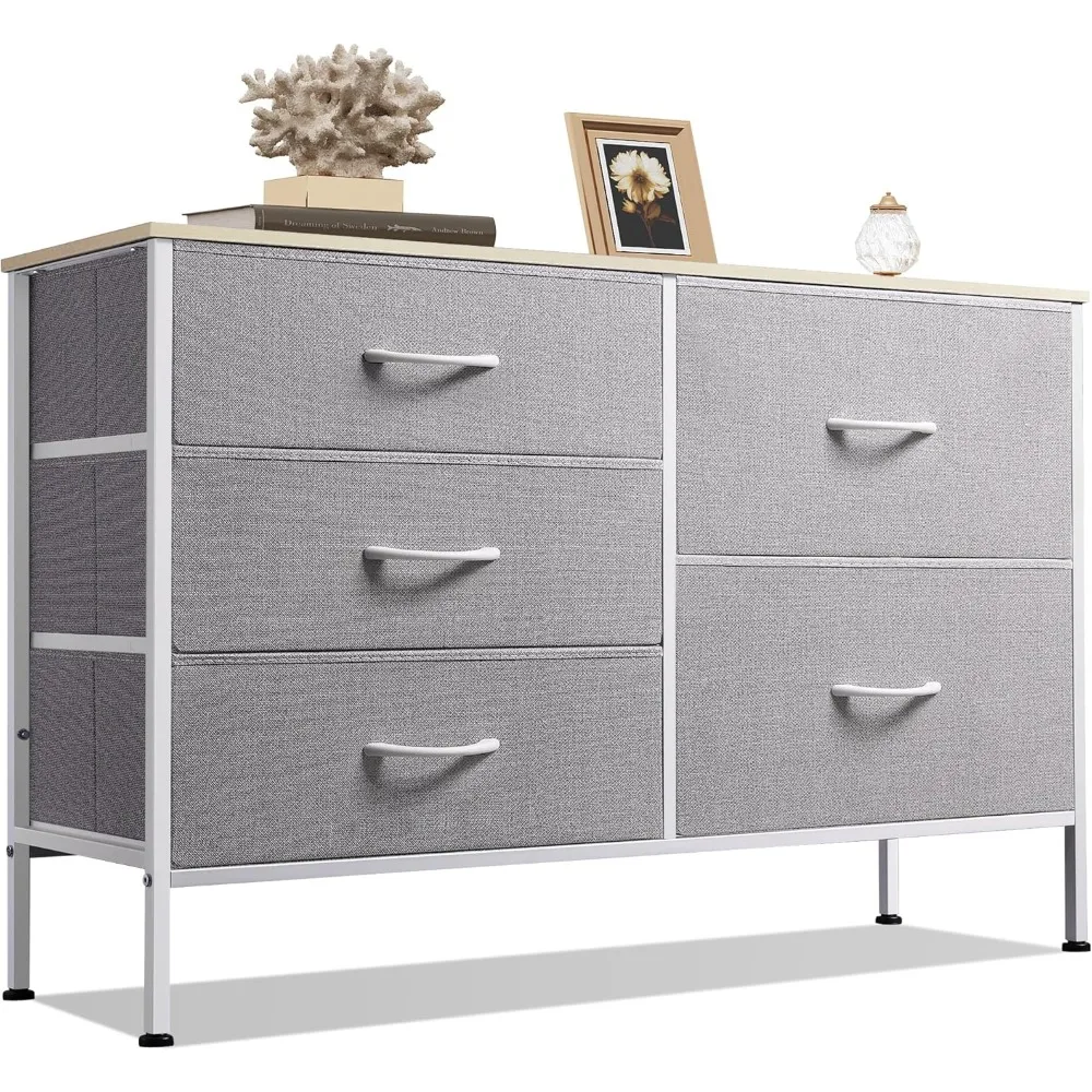 

Dresser for Bedroom with 5 Drawers, Wide Bedroom Dresser with Drawer Organizers, Chest of Drawers, Fabric Dresser Living Room