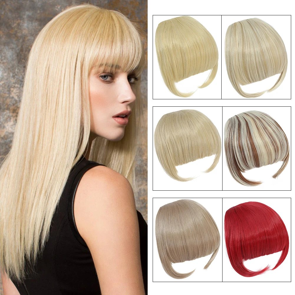 Clip in Bangs Premium Synthetic Bangs Hair Extensions Fake Bangs Fringe with Temples Flat Neat Front Hairpieces for Women Girls