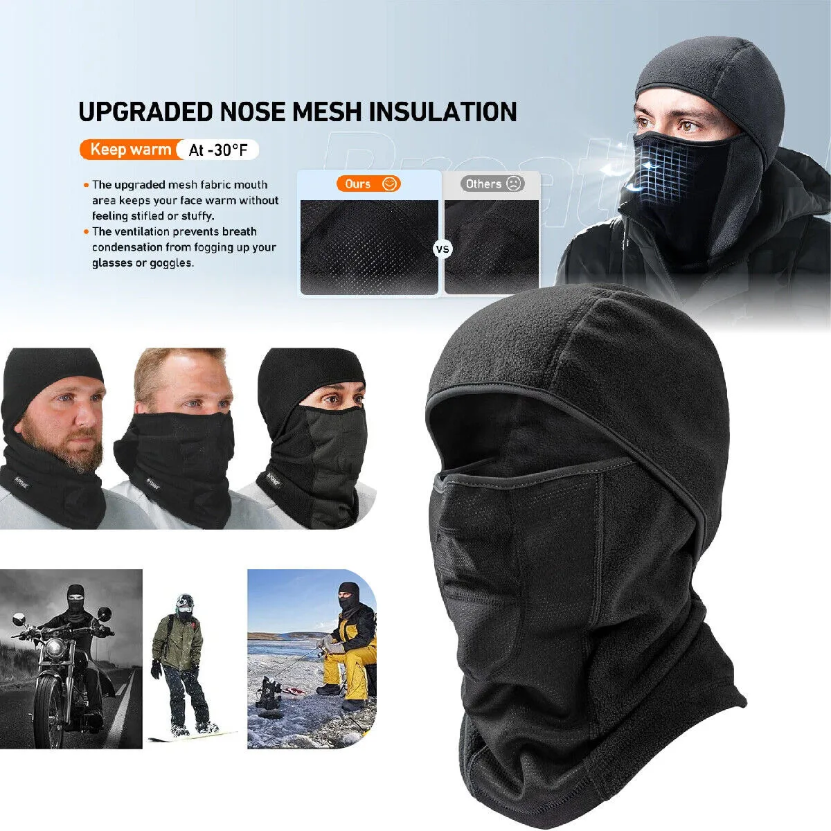 Balaclava Full Face Mask Men Women Cycg Ski Winter Warm Neck Black Motorbike~