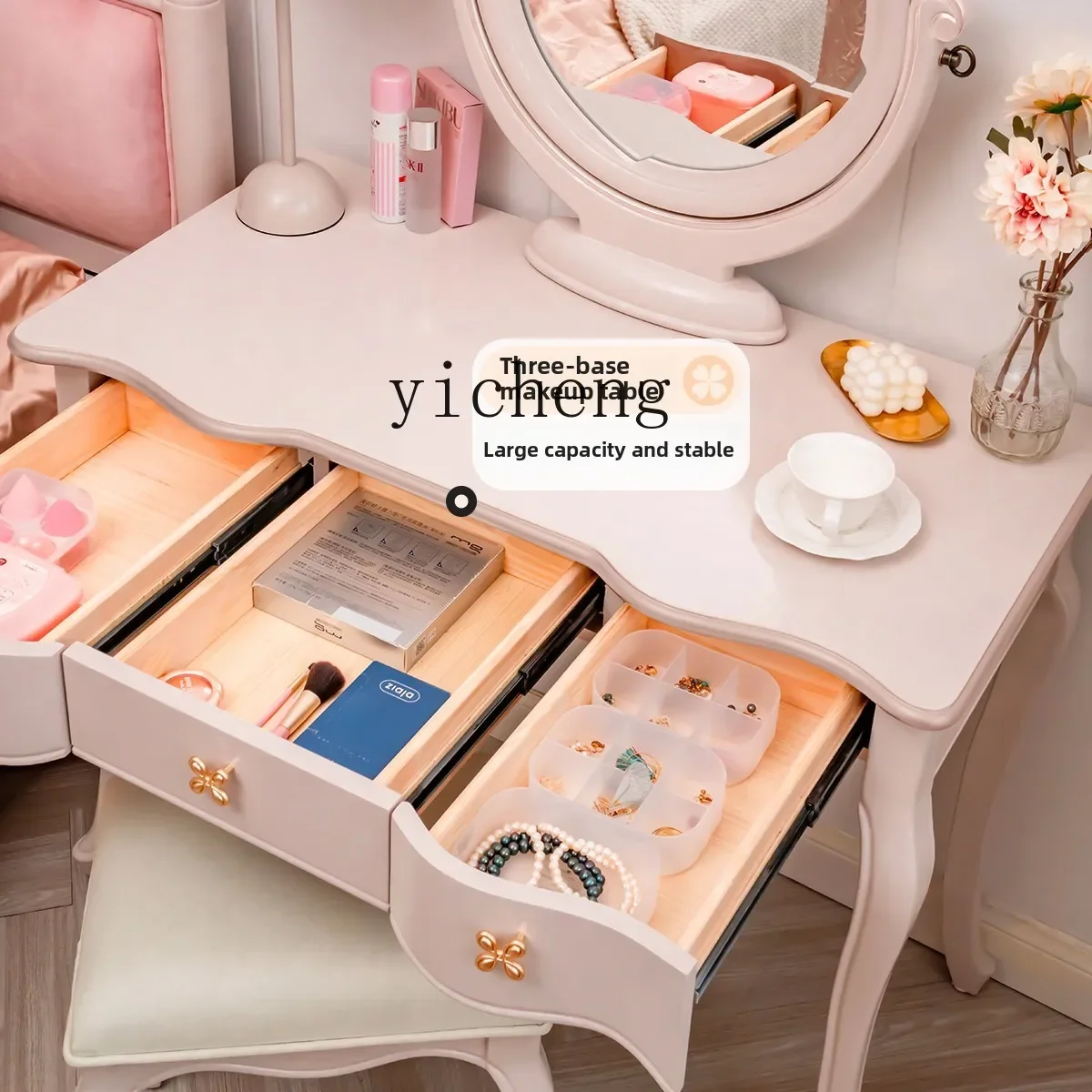 

ZZ dressing table solid wood European simple makeup table ins style bedroom light luxury dressing table