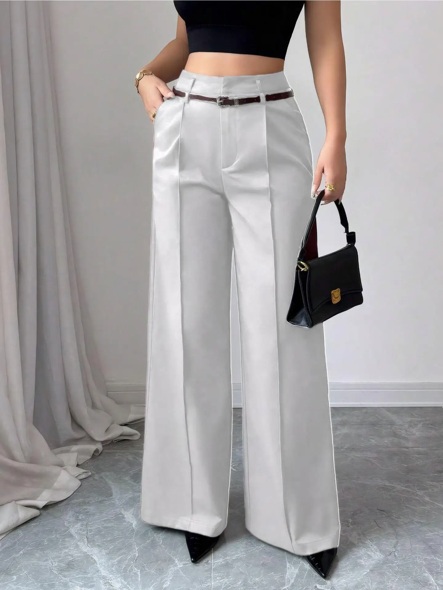 High Waist Wide Leg Casual Pants Women's Loose Fit Versatile Slimming Straight Cut Trousers Premium Quality Fashionable