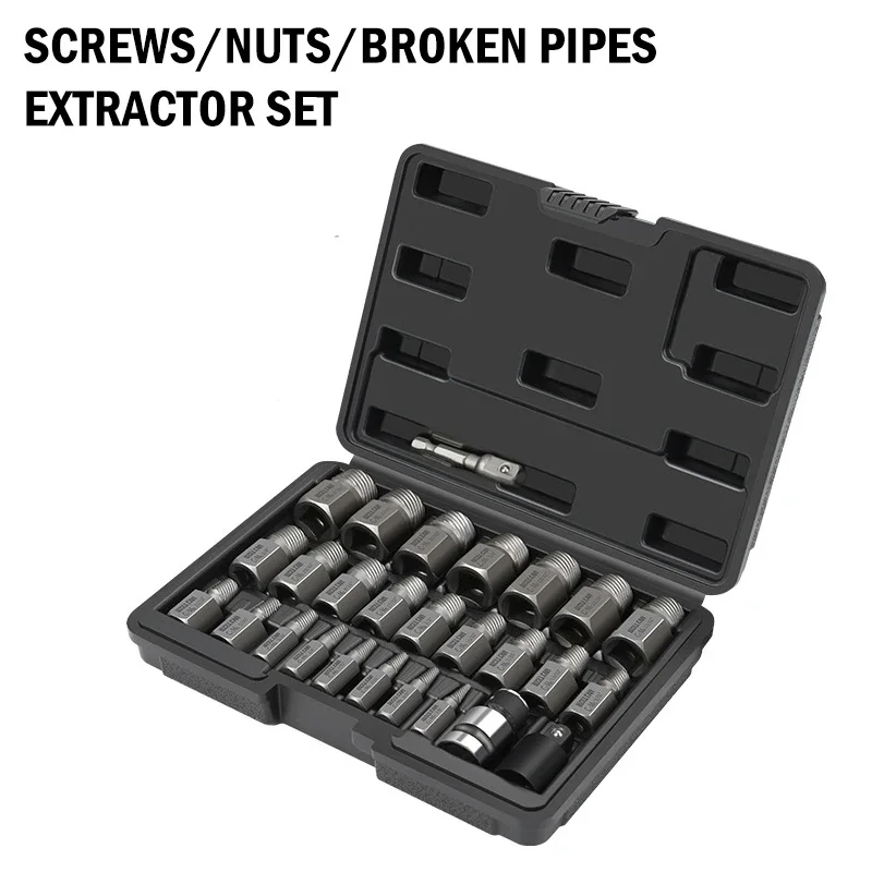 universal-stripped-and-damaged-screws-15–27pcs-screw-extractor-kit-easy-bolt-stud-remover-tool-drill-set-broken-speed-out-bolt