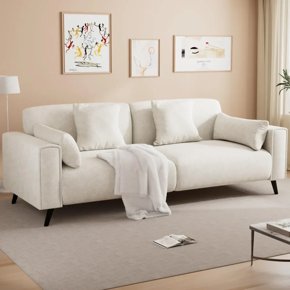 

82 Inch Living Room Sofa, Modern Comfort Sofa with Extra Deep Seat and 2 Throw Pillows, 3 Seater Chenille Sofa