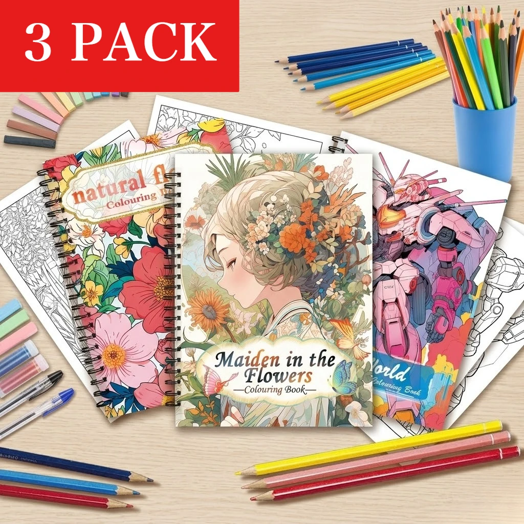 Ensemble de 3 livres de coloriage pour adultes - Design unique sur chaque page - Livres d'art de haute qualité, combinant l'art-thérapie et la formation à la pleine conscience