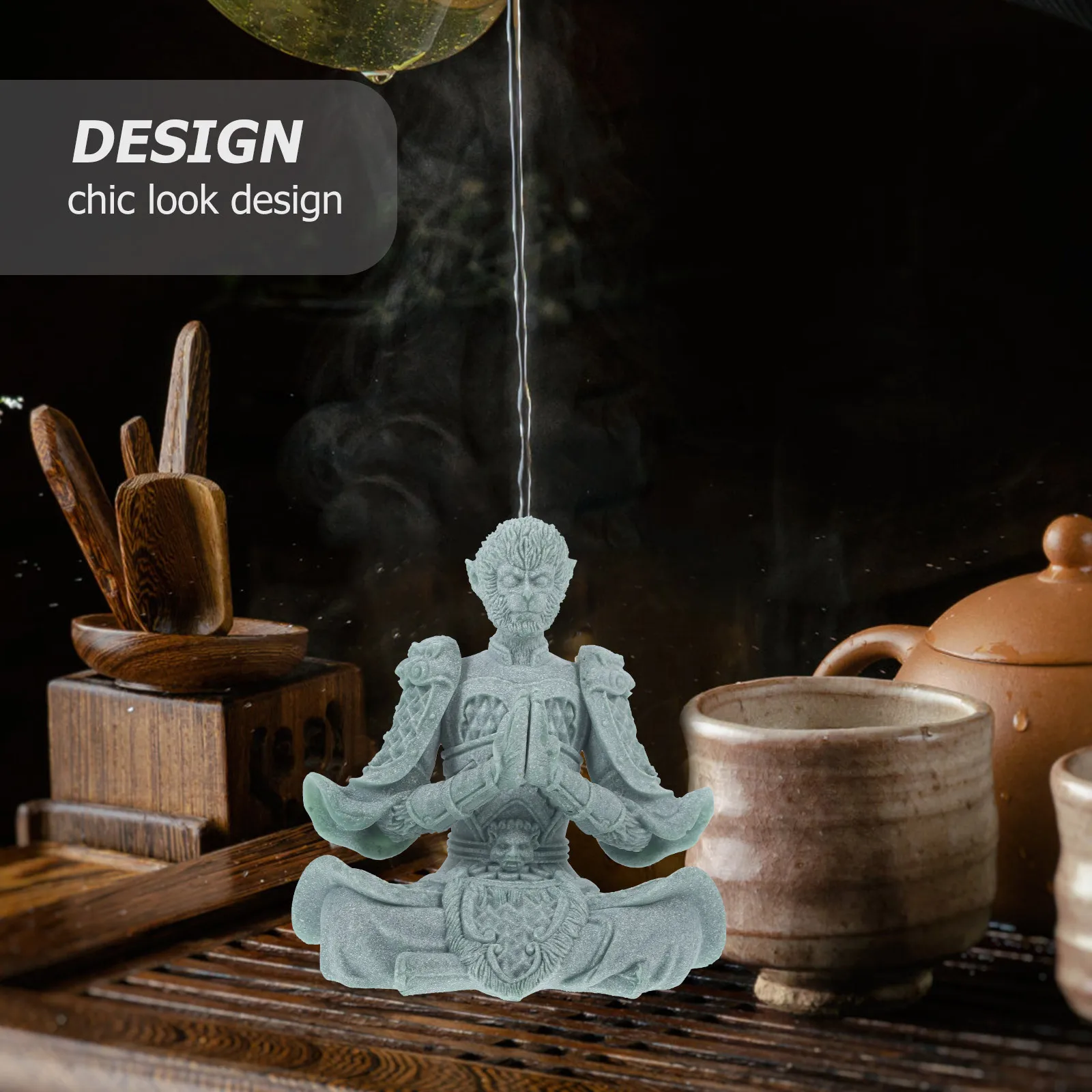 

Monkey Tea Pet Sandstone Small Decor for Home Office Desktop Elegant Tabletop Ornament Living Room Study Decor