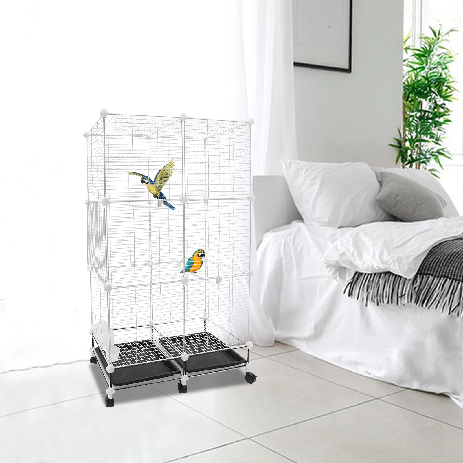 

1-10 Birds Capacity Capacity Assembly Freestanding Bird Cage Multicolor for Mid-sized and Small-sized Birds