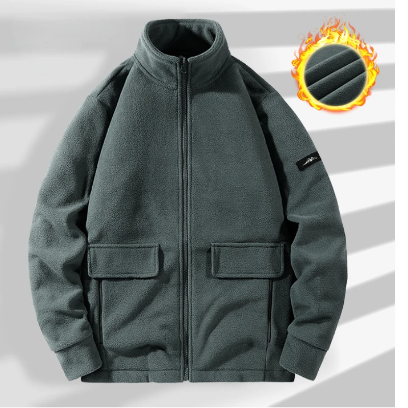 Fleece Jacket Warm Windproof Coat Men Women Outdoor Tops Sweatshirts Autumn Winter New Jacket Zipper Long Sleeve Stand-up Collar