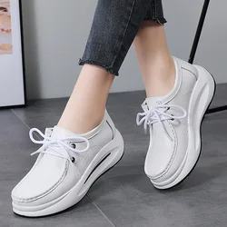2024 Women Loafers Autumn New Lace Up Platform Casual Shoes Fashion Ladies Non-slip Walking Shoes Female Rocking Shoes Size 42