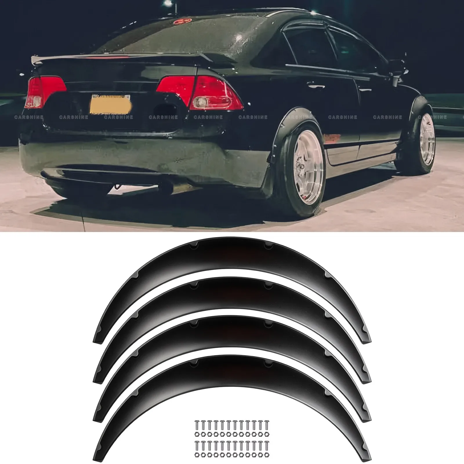 

For Honda Civic 4PCS Black Wheel Arches Fender Flares Extra Wide Body Kits 3.2"