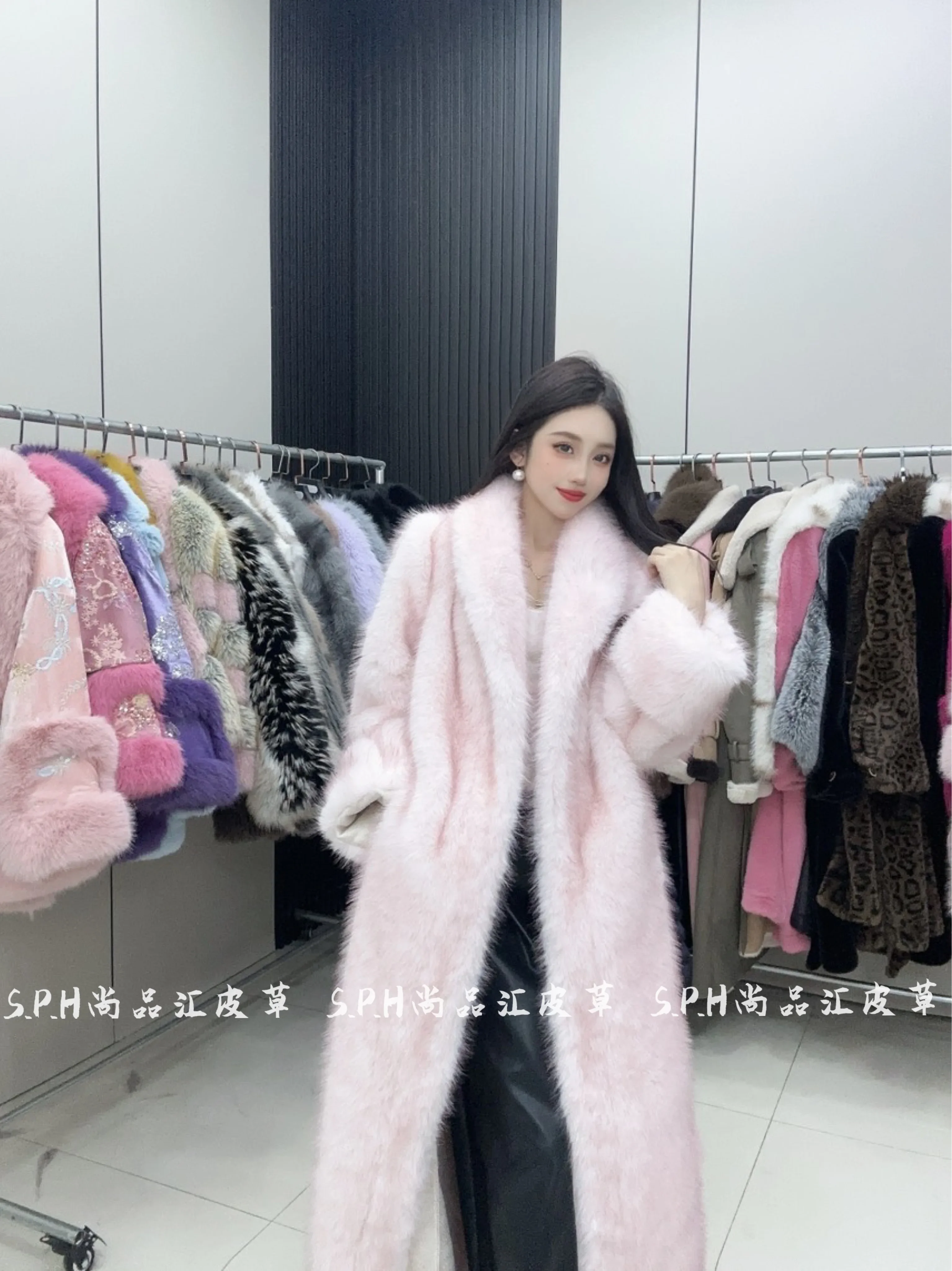 Peach Powder Faux Fur Coat Long Women Suit Collar Thickened Warm Jacket Winter Clothes Women Fashion Coats Fluffy Jacket