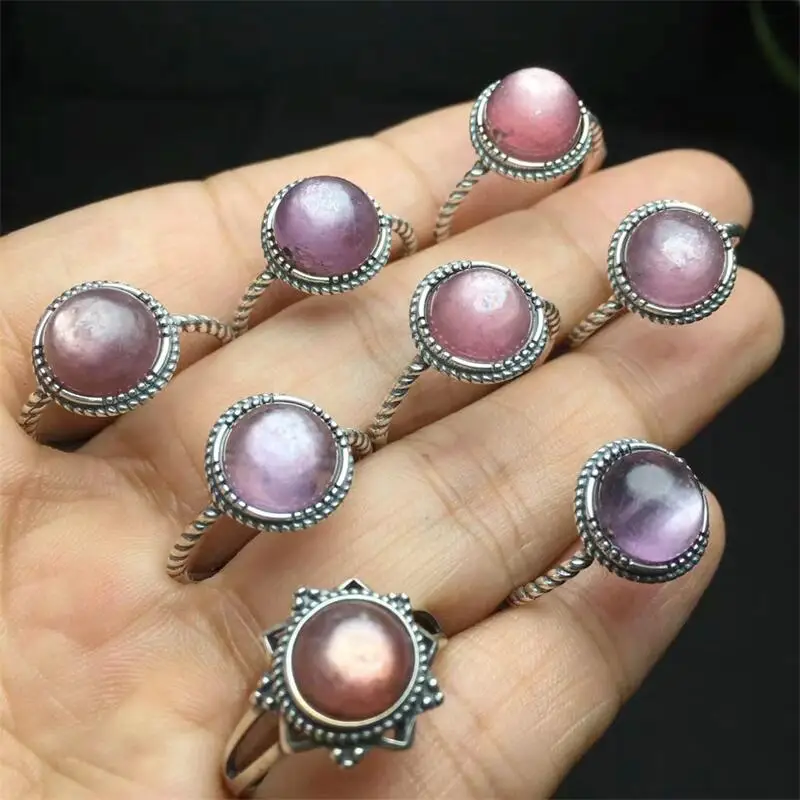 S925 Natural Purple Lepidolite Ring Resizable Sterling Silver Fashion Healing Jewelry For Women And Men Holiday Gift