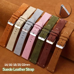 14mm 16mm 18mm 20mm 22mm Vintage Suede Leather Watch Strap for Seiko for Omega Soft Wrist Band Stitching Watch Band Accessories