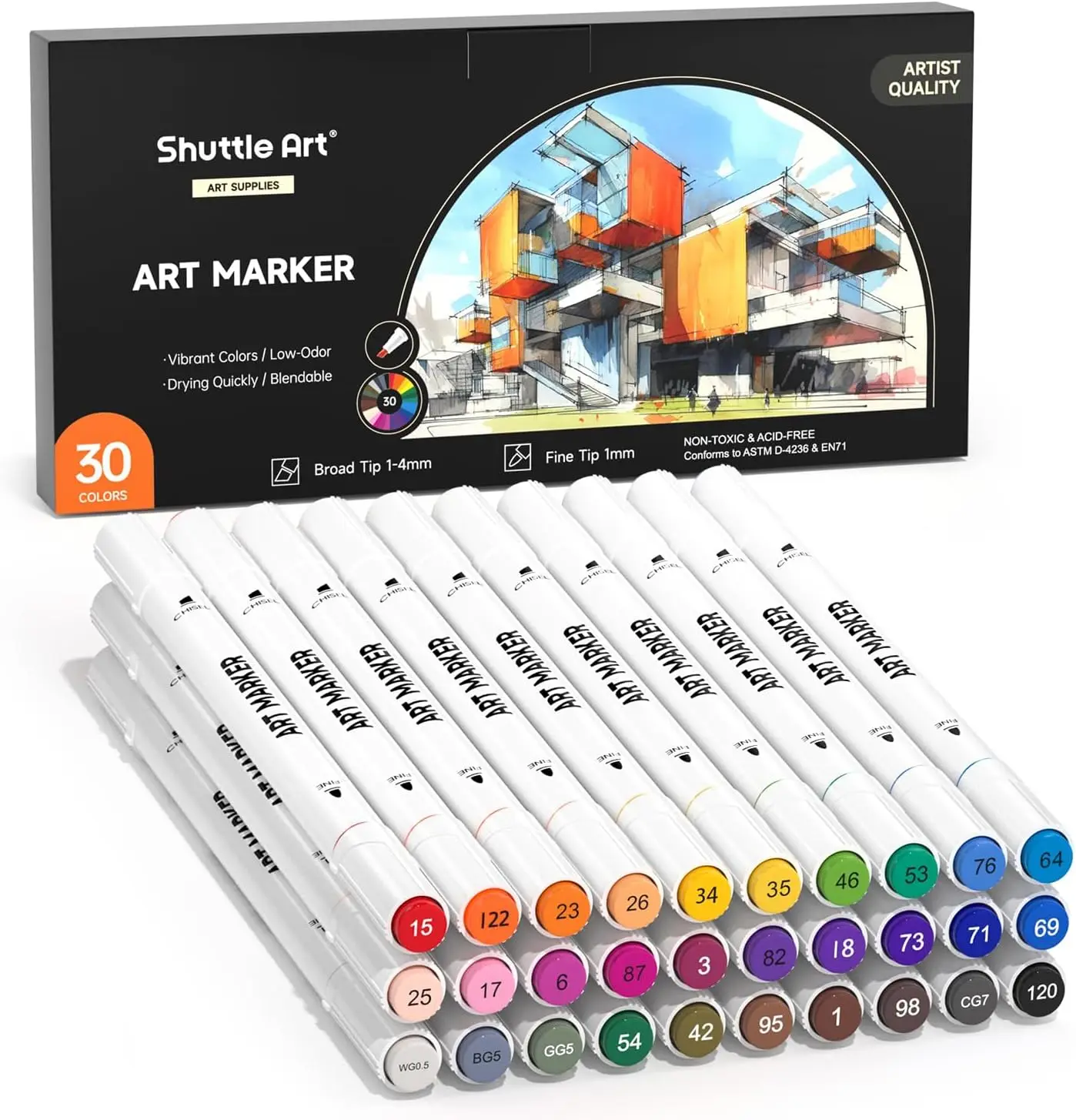 

30 Colors Dual Tip Art Markers for Coloring Sketching and Card Making with Fine and Chisel Tips