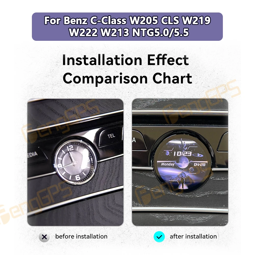 For Benz C-Class W205 CLS W219 W222 W213 NTG 5.0/5.5 Interior Central Compass Time Electronic Meter Car Stopwatch Smart Clock