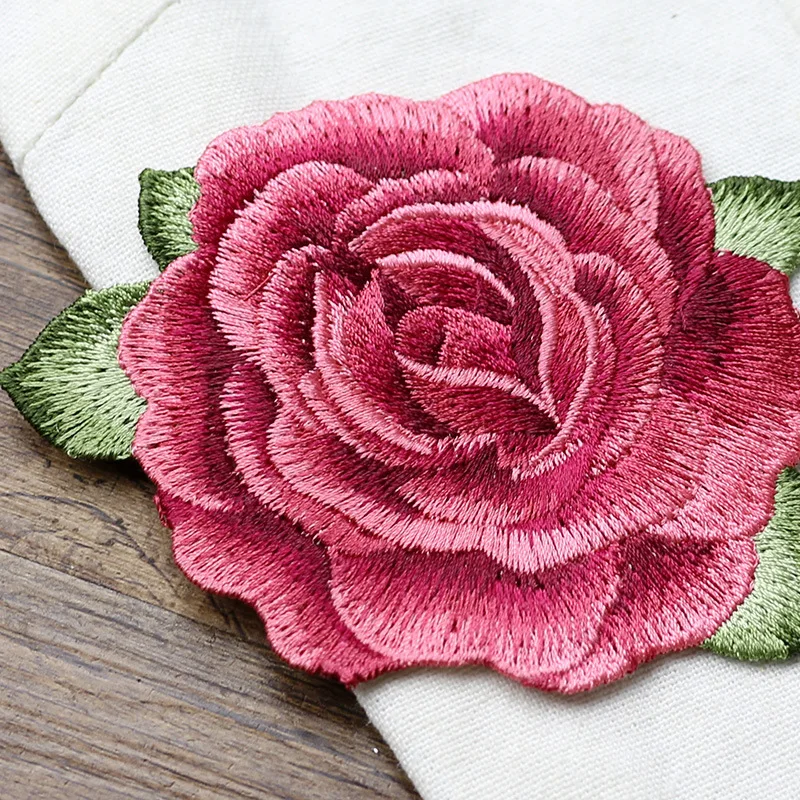 1 Piece Small Medium Large Size Pink Peony Embroidery Patch Fashion Applique Sew on Patch for Garment DIY Glue-free