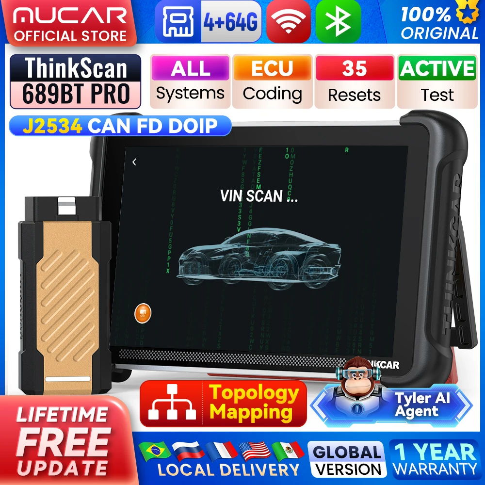 THINKCAR THINKSCAN 689BT Pro Auto Diagnostic Tools Topology Map J2534 CANFD DOIP Obd2 Scanner 35 Resets Lifetime Free Update