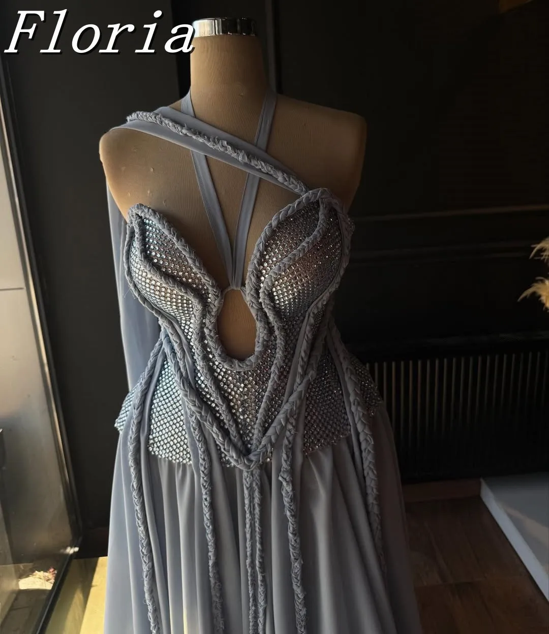 

2025 New Customized Chic Handmade Knotted Strap Dress Arabic Bohemia Chiffon Evening Dress with Scarf Wedding Guest Party Gown