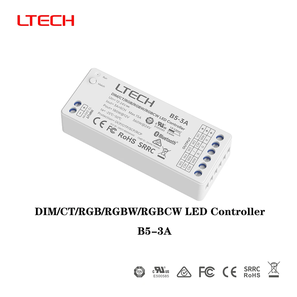 LTECH UB5 AC100-240V Programmable  Touch Panel 2In1 Bluetooth5.2+DMX512 Single/Dual Color RGBW RGBCW Controller For LED Strip