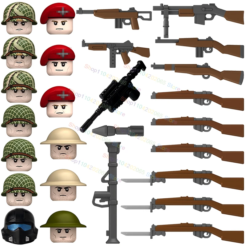 

Hot British Army Soldiers Military War Creative Building Blocks Accessories Helmet Action Figures Children's Toys Gifts C103