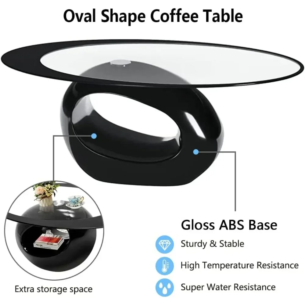 Meja kopi, atas Tempered Glass, rak penyimpanan Hollow Gloss tinggi, meja kopi