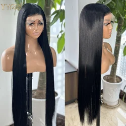 YYsoo Long 30Inch 1# Black Silky Straight Futura Synthetic 13x4 Glueless Lace Front Wigs For Black Women Pre Plucked Hairline