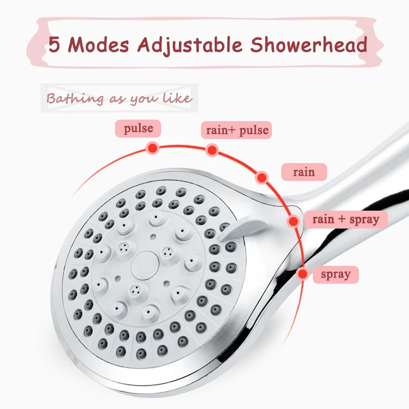 2023 Zhang Ji 5 Modes Silicone Nozzle Shower Head HandHold Rainfall Jet Spray High Pressure Powerful Shower Head Chrome plating