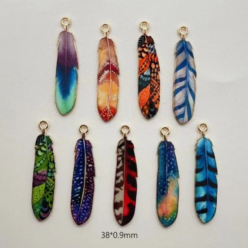 10pcs alloy colored feather charm pendant DIY jewelry keychain necklace earrings tassel making accessories