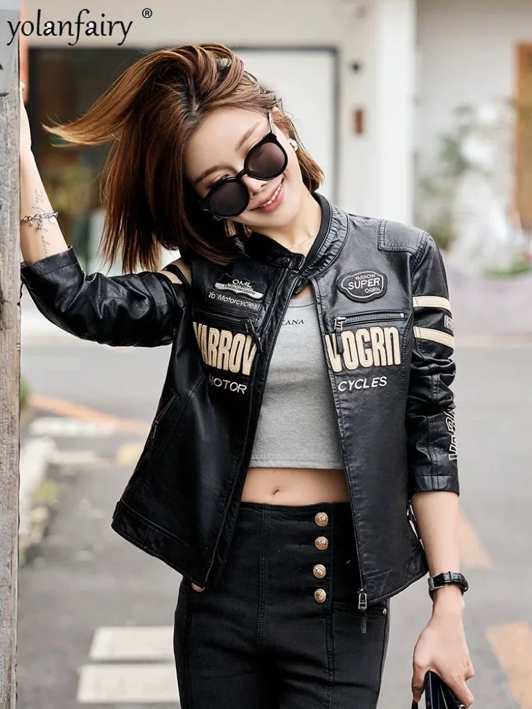 Autumn New Motorcycle Leather Coat Women's Genuine Sheepskin Jacket Short Style Cool and Slim Natural Leather Clothes for Women