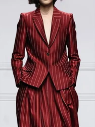 Yeezzi Office Lady Formal Notched Collar Blazer Jacket 2024 New Fashion Striped Long Sleeves Loose Commute Suit Outerwears