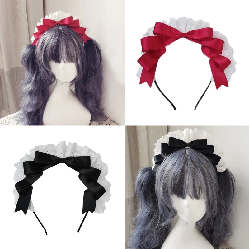 Japanese Lolita Hair Accessories Ruffled Sweet Bowknot Gothic French Maid Headband Anime Cosplay Costume Headdress