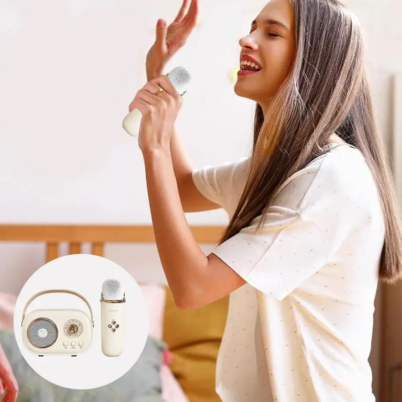 Altavoz de Karaoke portátil para el hogar con micrófono, máquina de Karaoke pequeña con efectos cambiantes de voz, máquina de Karaoke para niños
