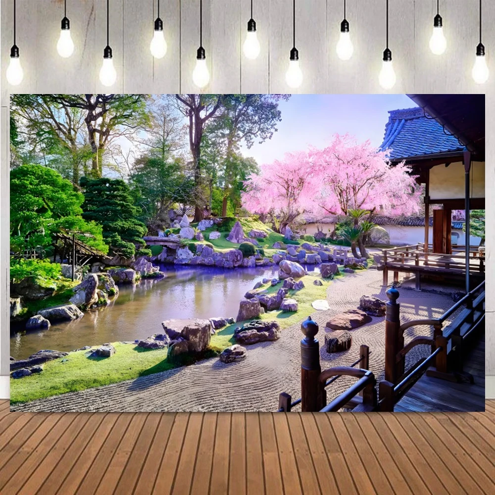 和風禅庭園写真背景 トーリー 赤橋 桜 肖像撮影 ホームデコ - Photography Zen のレビューと価格