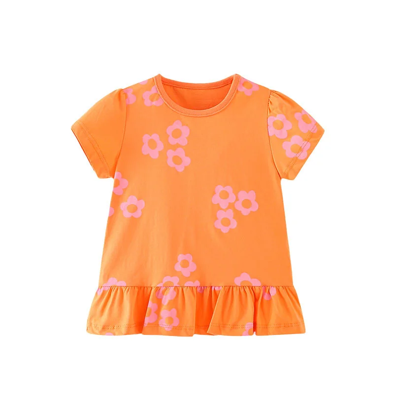 Jumping Meters 2-7T New Arrival Cotton Girls Tees Beading Summer Toddler Clothes Kids Tops Children\'s Tshirts