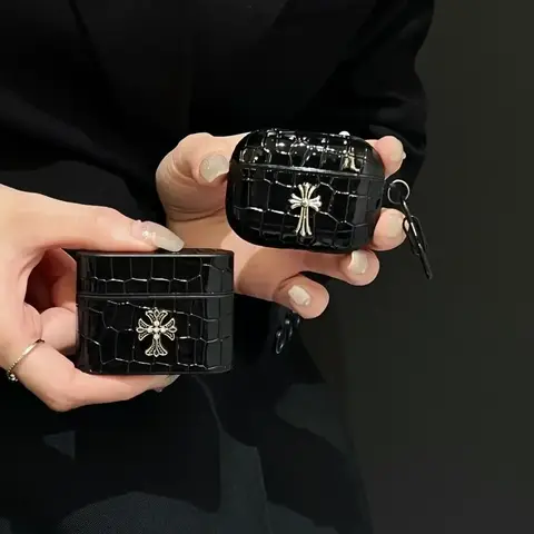 Funda de cuero con diseño de cocodrilo para Airpod Air1/2 Airpod Pro1 2 3 4, funda para auriculares con llavero, alta gama