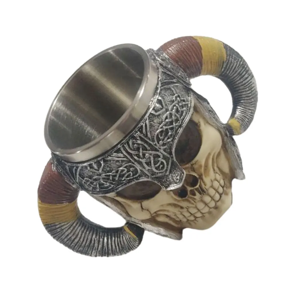 Resin Skeleton Travel Mug Stainless Steel Viking Beer Mugs Drinks Handles Drinkware Tankard Collectibles as Home Decor