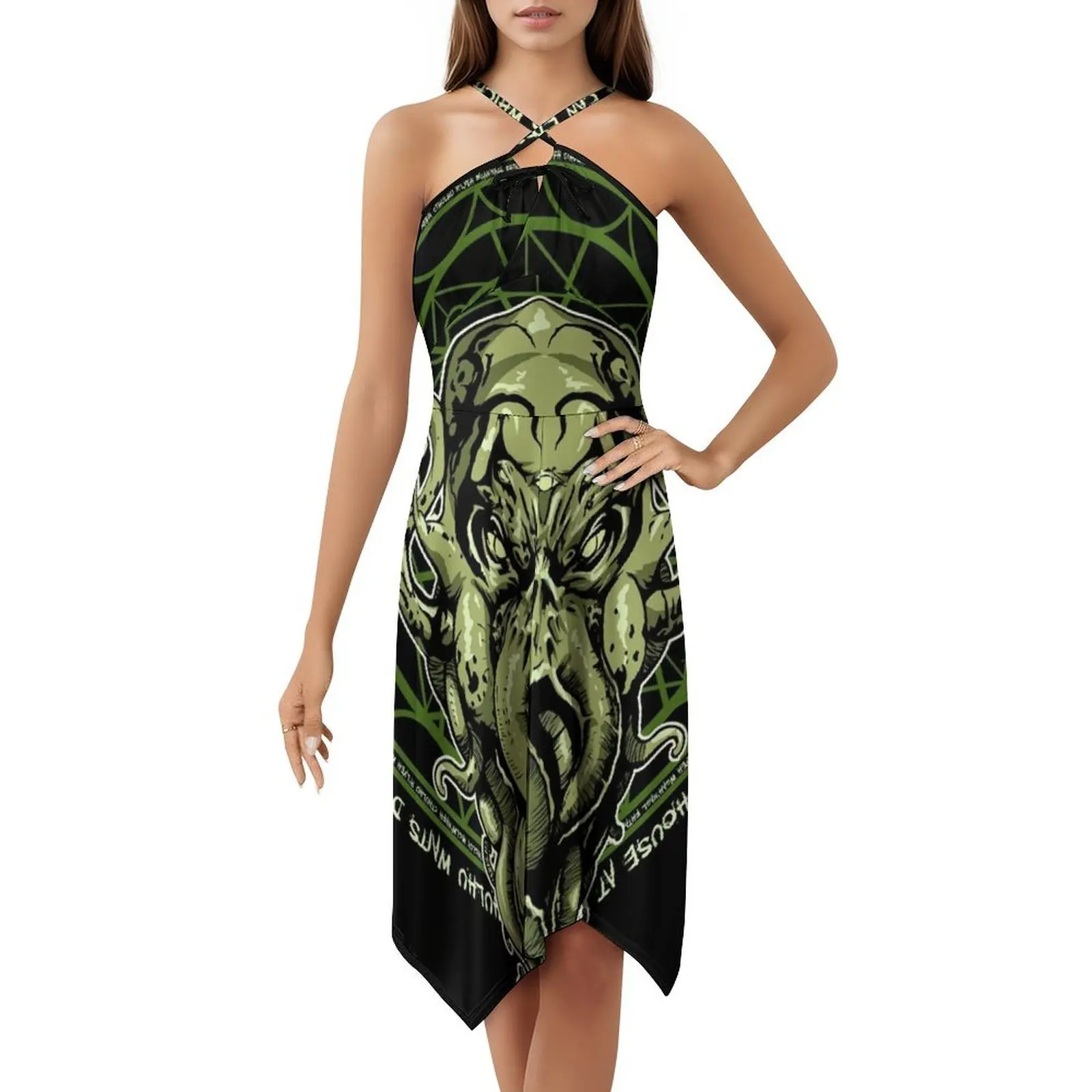 فستان Cthulhu Bohemian بدون أكمام للنساء مطبوع عليه فساتين حفلات الشاطئ وأفكار عيد الميلاد فستان مضحك لأعياد الميلاد #5