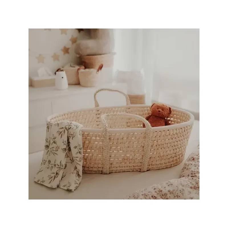 for Baby Moses Basket Traditional Natural Handmade Corn Husk Changer Basket Baby Mattress Portable Hospital School