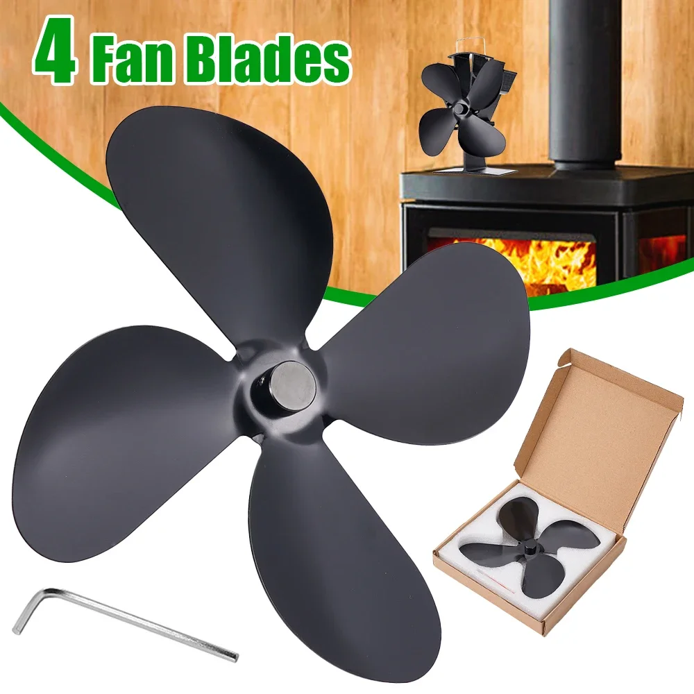 4 Blades Fireplace Fan Replacement Aluminum Alloy Low Noise Blade Winter Wood Log Burning Heat Distribution Stove Fan Blade Part