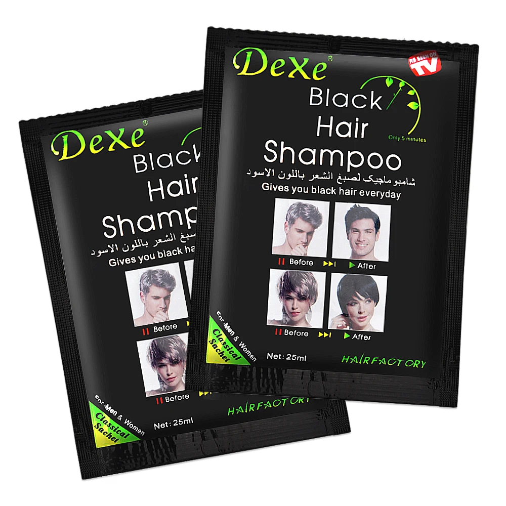 Dexe-champú de tinte para el cabello negro, crema colorante para eliminar el vello gris en solo 5 minutos, cuidado del cabello con fibras de construcción, 10 unidades por lote