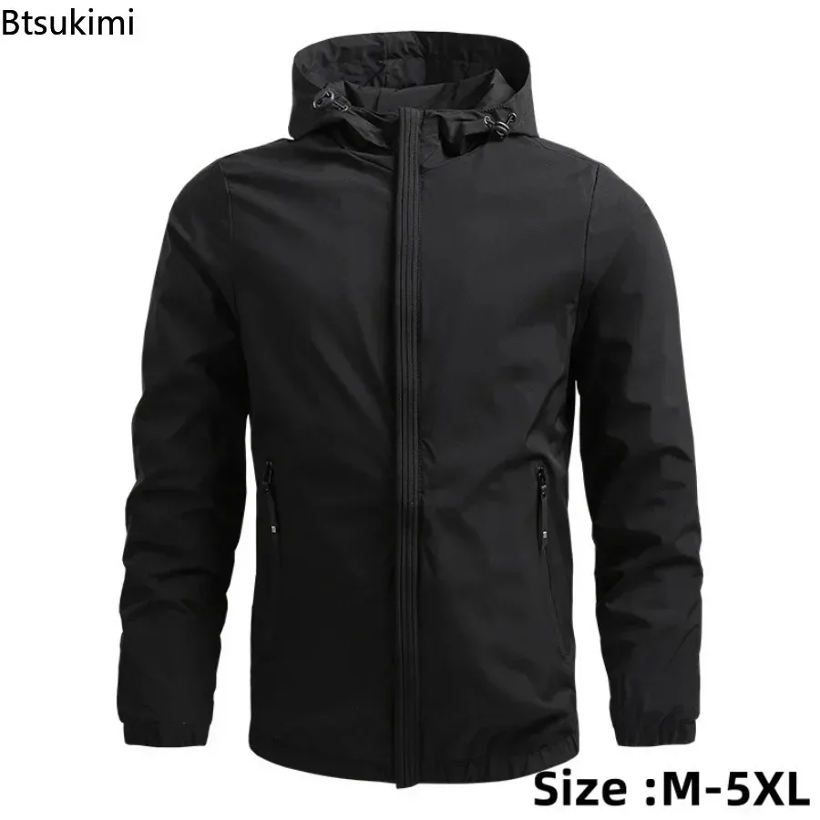 New Men's Casual Windbreaker Jacket Solid Zipper Man Hooded Outerwear Comfortable Breathable Outdoor Hiking Jacket for Men Tops