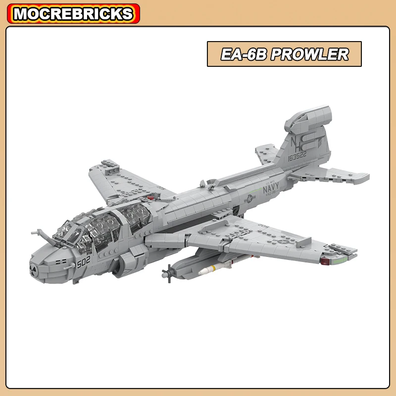 MOC Military Battle Weapon Electronic Warfare Aircraft EA-6B Prowler Building Blocks High-Tech Fighter Models Puzzle Bricks Toys