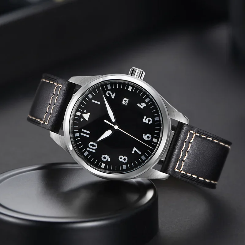 40mm Little Prince Mark 18 Pilot Series Stainless Steel Calendar Waterproof Luminous Leather Men\'s Mechanical Watch Automatic