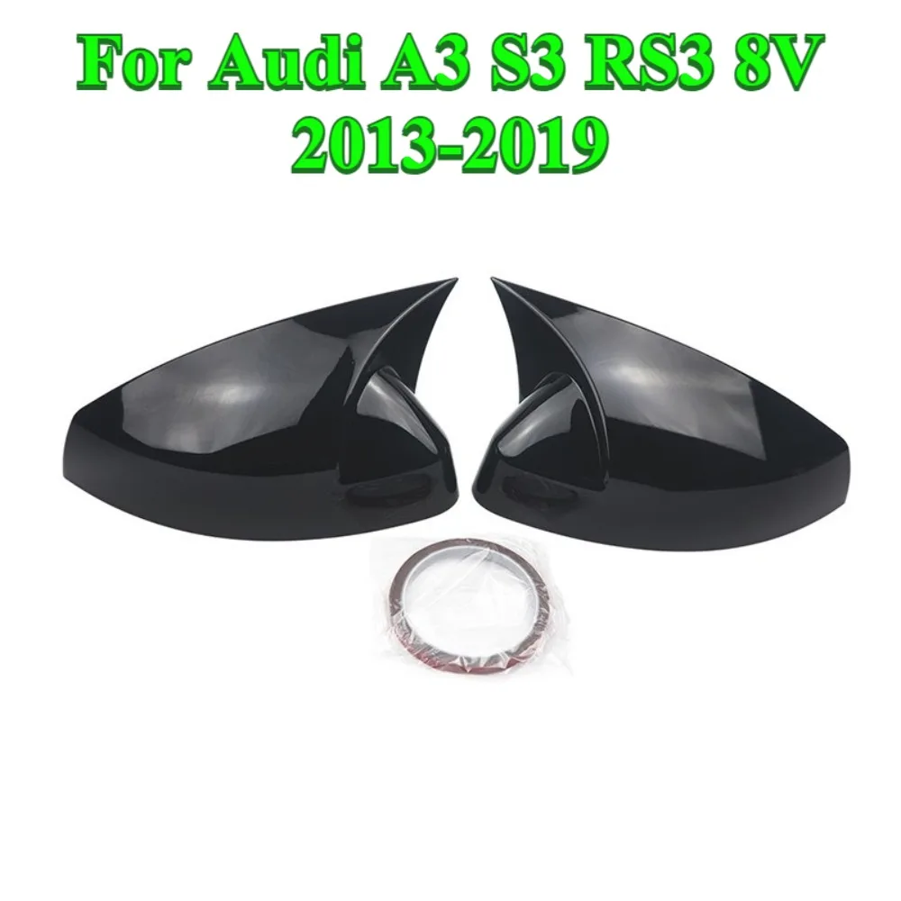 For Audi A3 S3 RS3 8V 2013-2019 2014 2015 2016 2017 2018 Side Mirror Cover 1 Pair Bright Black Rearview Mirror Cover Cap Trim