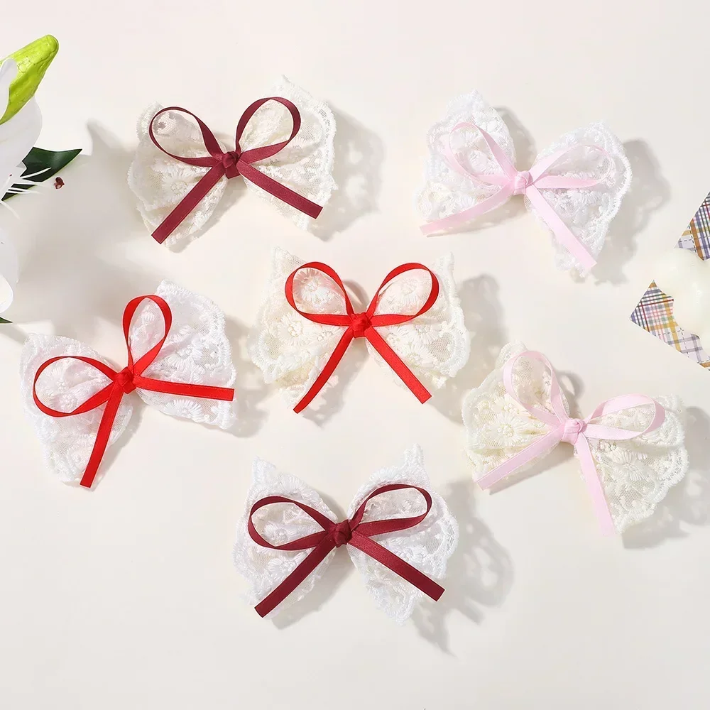 2Pcs Spitze Haar Clips Süße Bowknot Frauen Pferdeschwanz Haarnadeln Barrettes Handgemachte Kopfschmuck Mädchen Haar Zubehör