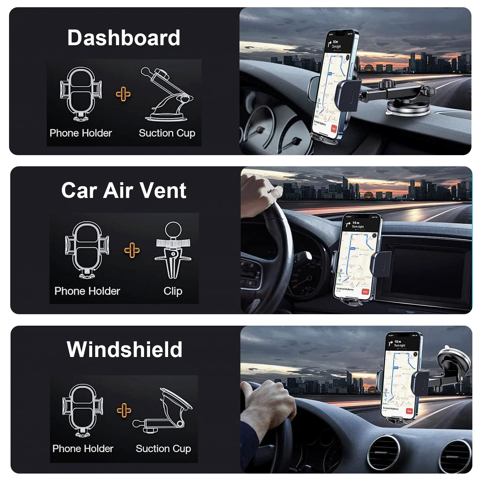 

15W Fast Wireless Car Charger Auto Clamping Phone Mount For Dashboard Air Vent Windshield Holder