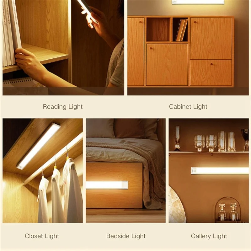 【HAPPYH】LED Motion Sensor Cabinet Light(2PCS), 80 LED 16 Inch USB Rechargeable Night Lights For Kitchen, Bedroom, Wardrobe, Gara