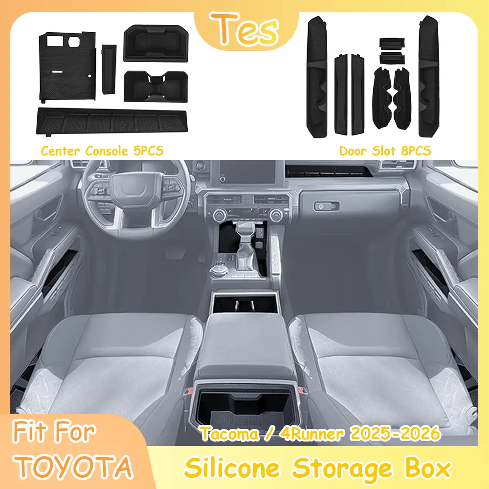

Car Interior Storage Organizer Box Silicone Console Door Slot Holder Fit Toyota Tacoma 4Runner 2025 2026
