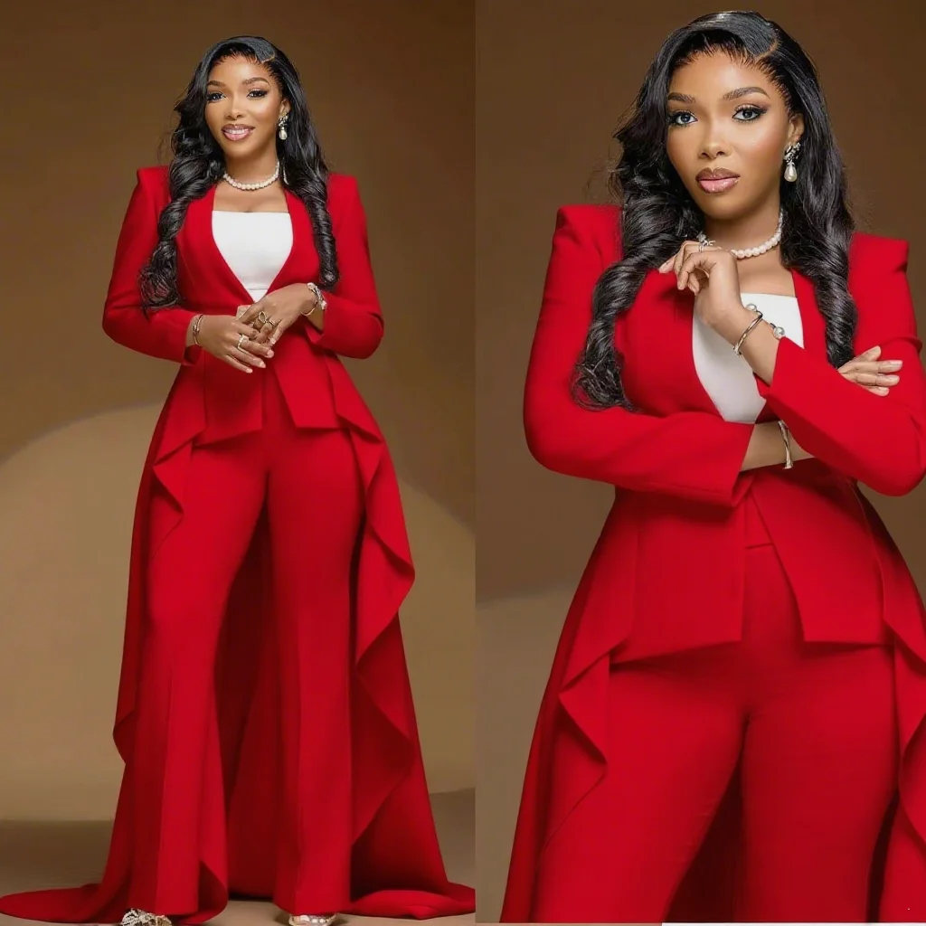 

Classic Women Pants Suits 2 Pieces Plus Size Formal Blazer Jacket With Train Customized Wedding Guest Evening Party Outfit